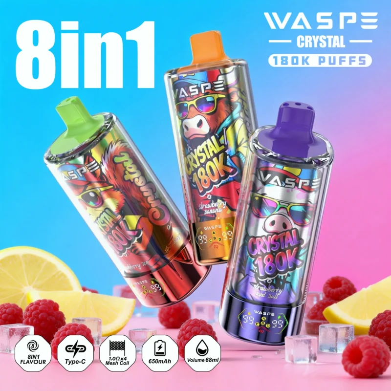 180k Vape Waspe Crystal 8-in-1 Flavors 4-Pack Disposable Device