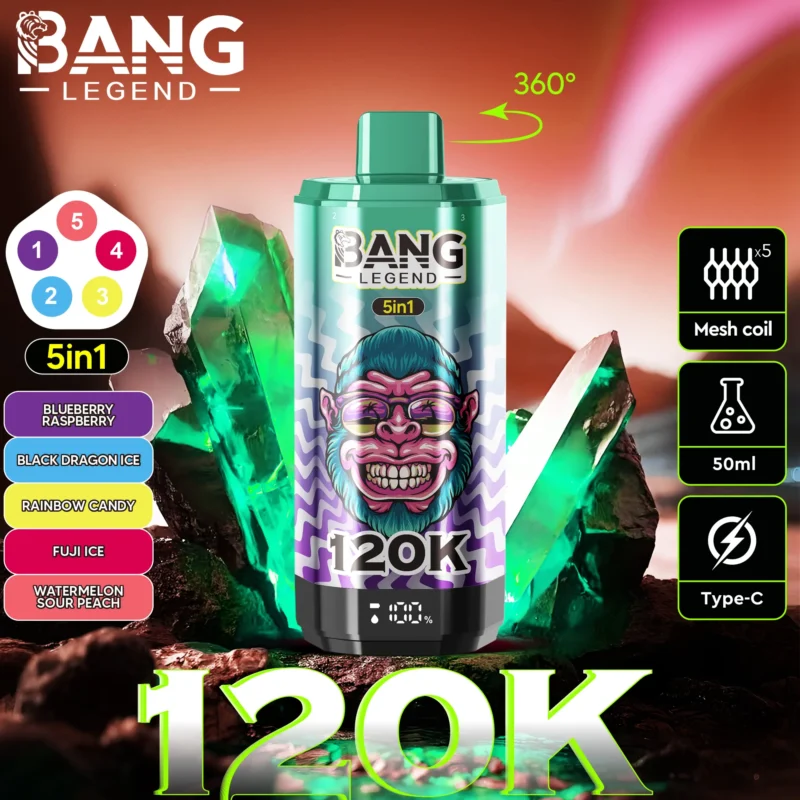 Puff 120k Bang Legend Einweg Vape Blueberry Raspberry Black Dragon Ice Rainbow Candy Fuji Watermelon Sour Peach.jpg Disp