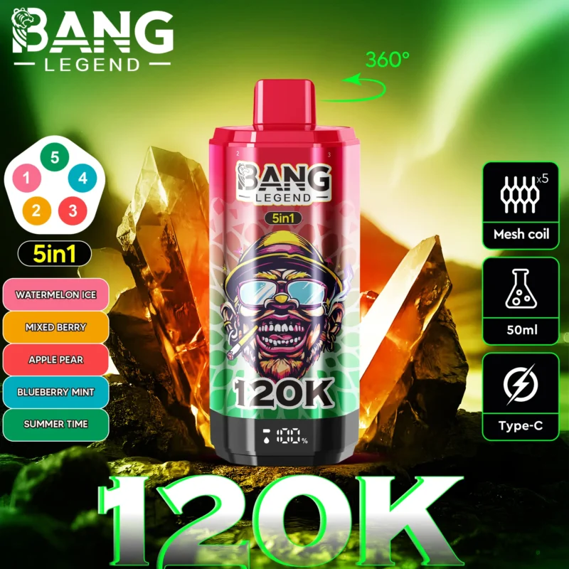 Puff 120k Bang Legend Einweg Vape Watermelon Ice Mixed Berries Apple Pear Blueberry Mint Summer Time.jpg Disposable Devi