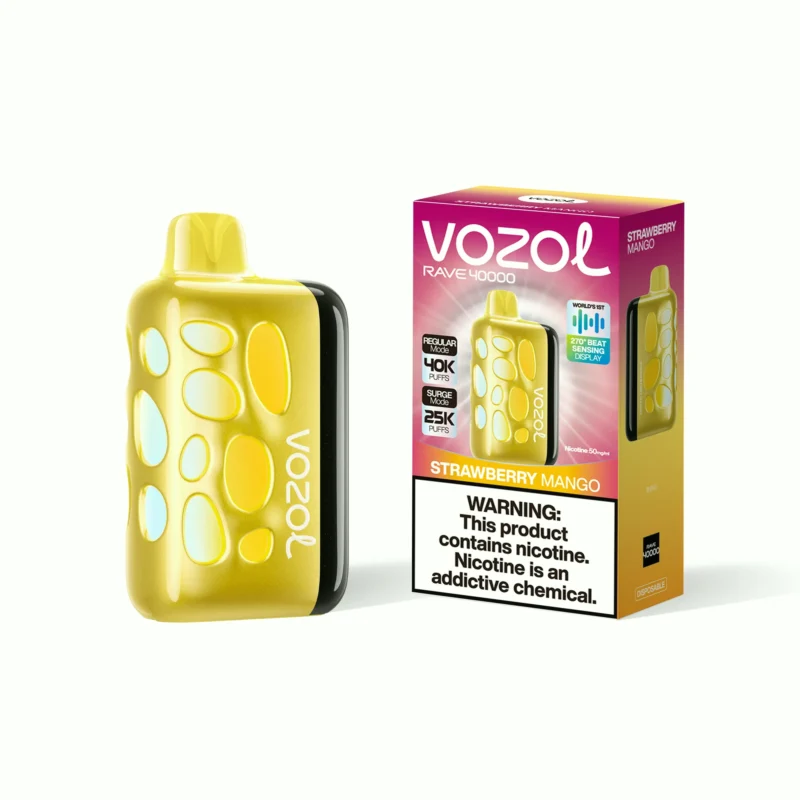 Vozol Rave 40,000 Puffs Disposable Vape, Strawberry Mango, 3 Disposable Devices