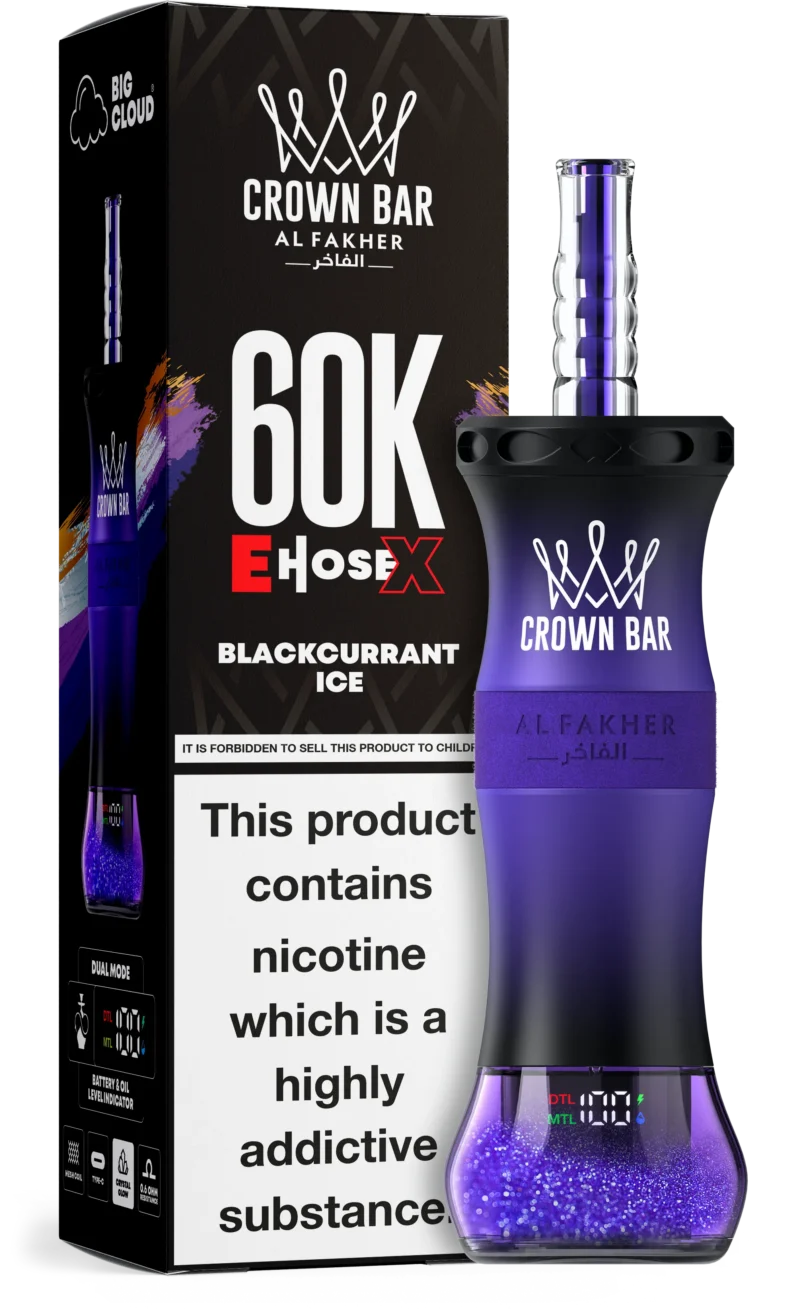 Al Fakher Crown Bar E Hose X 60000 Puffs Einweg Vape Blackcurrant Ice Disposable Device