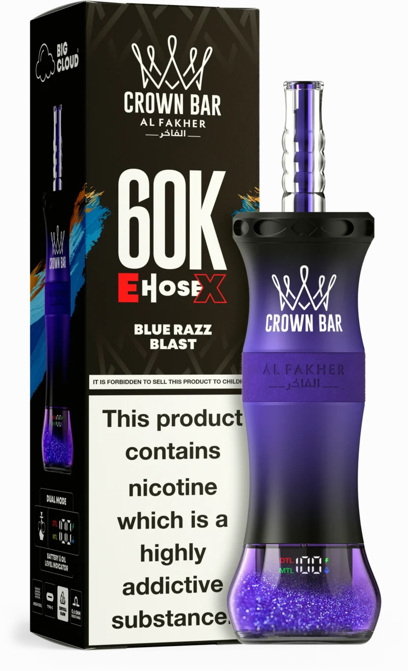 Al Fakher Crown Bar E Hose X 60000 Puffs Einweg Vape Blue Razz Blast Disposable Device