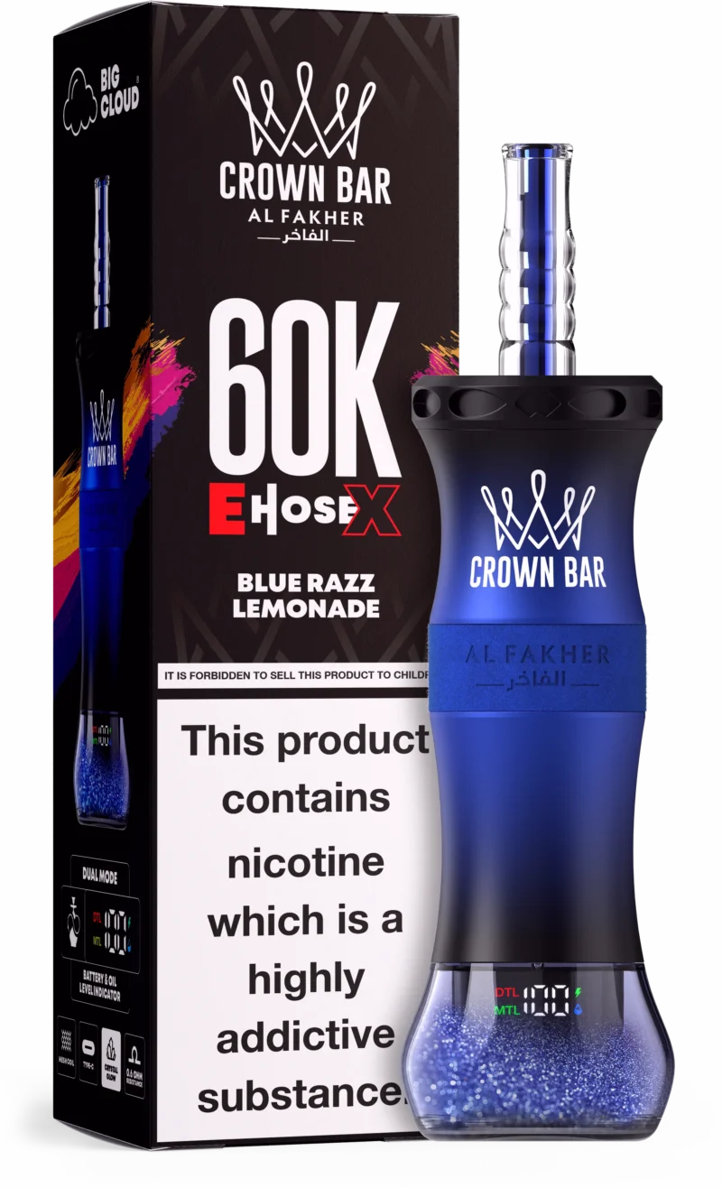 Al Fakher Crown Bar E Hose X 60000 Puffs Einweg Vape Blue Razz Lemonade Disposable Device