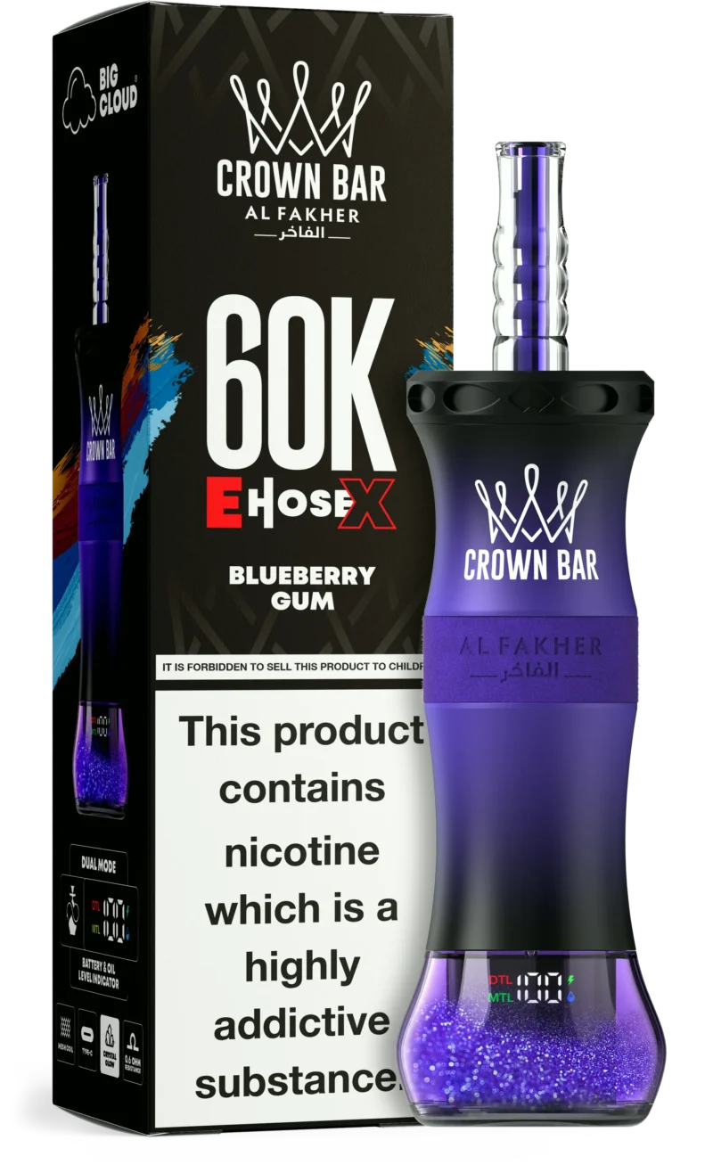 Al Fakher Crown Bar E Hose X 60000 Puffs Einweg Vape Blueberry Gum Disposable Device