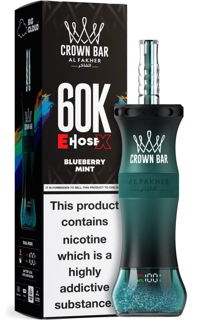 Al Fakher Crown Bar E Hose X 60000 Puffs Einweg Vape Blueberry Mint Disposable Device