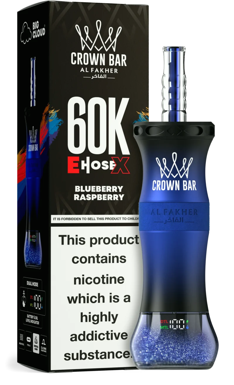 Al Fakher Crown Bar E Hose X 60000 Puffs Einweg Vape Blueberry Raspberry Disposable Device