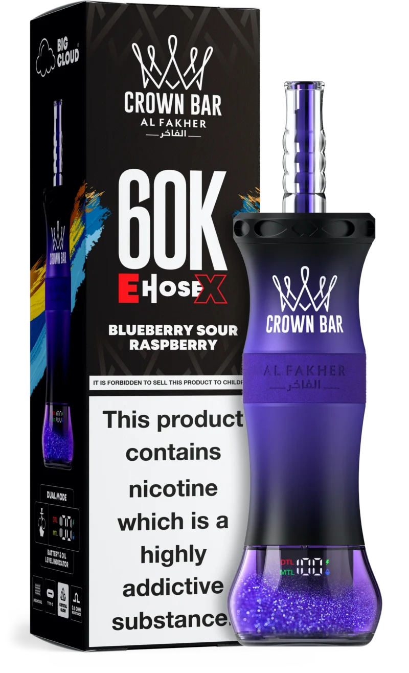 Al Fakher Crown Bar E Hose X 60000 Puffs Einweg Vape Blueberry Sour Raspberry Disposable Device