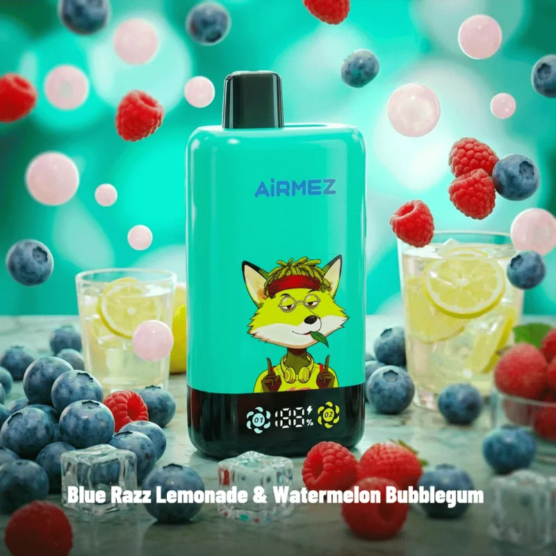 Airmez Fox 2-in-1 Pro 80k Puffs Disposable Vape: Blue Razz, Lemonade, Watermelon, Bubblegum