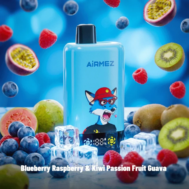 Airmez Fox 2-in-1 Pro 80k Puffs Disposable Vape: Blueberry, Raspberry, Kiwi, Passion Fruit, Guava