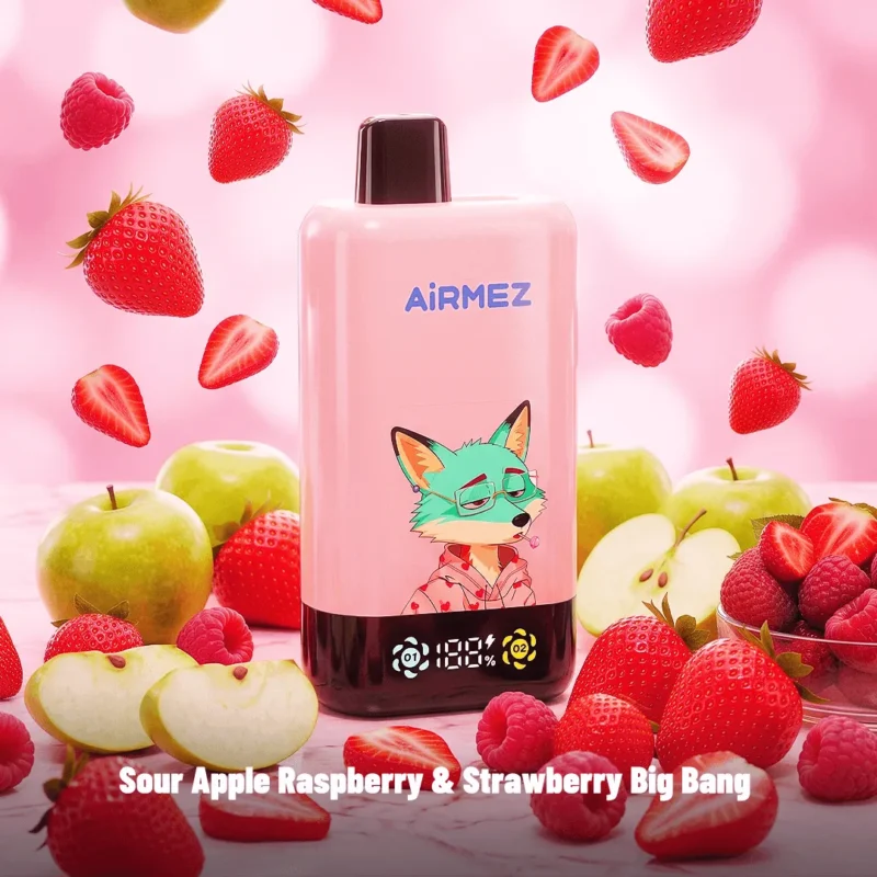 Airmez Fox 2-in-1 Pro 80k Puffs Disposable Vape Sour Apple, Raspberry, Strawberry, Big Bang Disposable Device