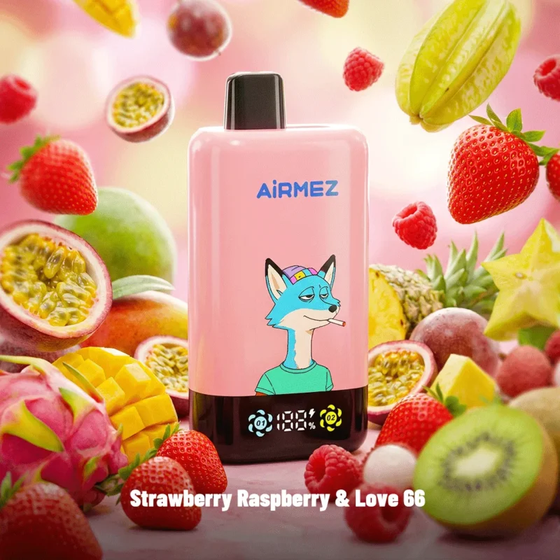Airmez Fox 2-in-1 Pro 80k Puffs Disposable Vape Strawberry Raspberry Love 66 Disposable Device