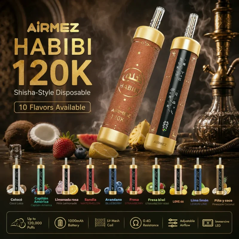 Airmez Habibi 120k, 120 000 bouffées, vapoteuse jetable, 3 appareils jetables