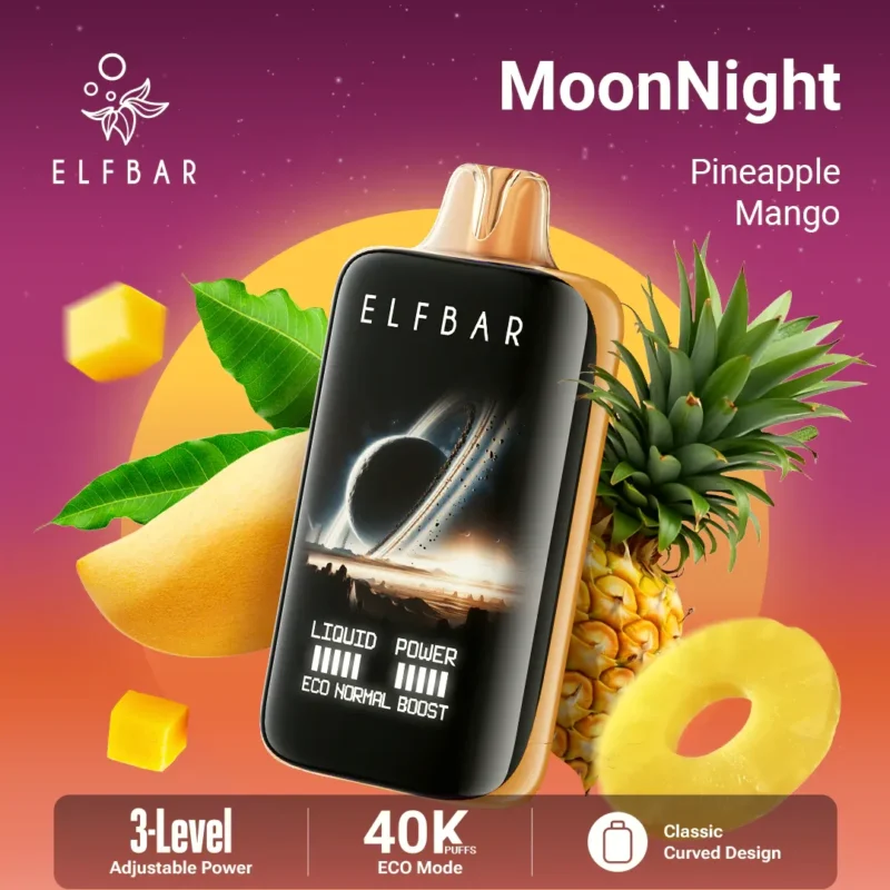 Acevape Elfbar Moonnight 40,000 Puffs Disposable Vape Pineapple Mango Flavor Display EU Warehouse
