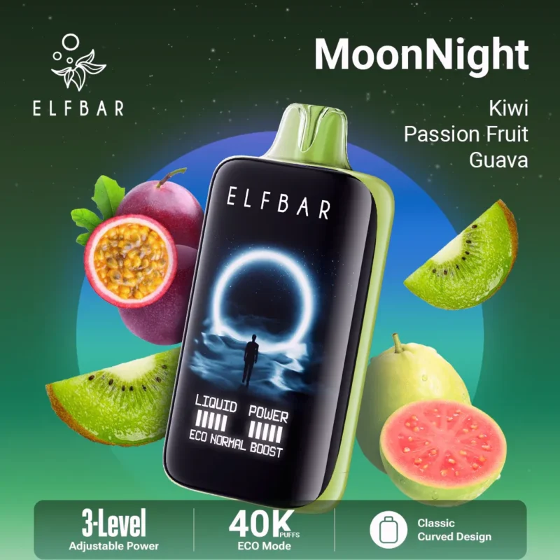 Acevape Elfbar Moonnight 40,000 Puffs Disposable Vape Kiwi, Passion Fruit, Guava Device View EU Warehouse Disposable Device