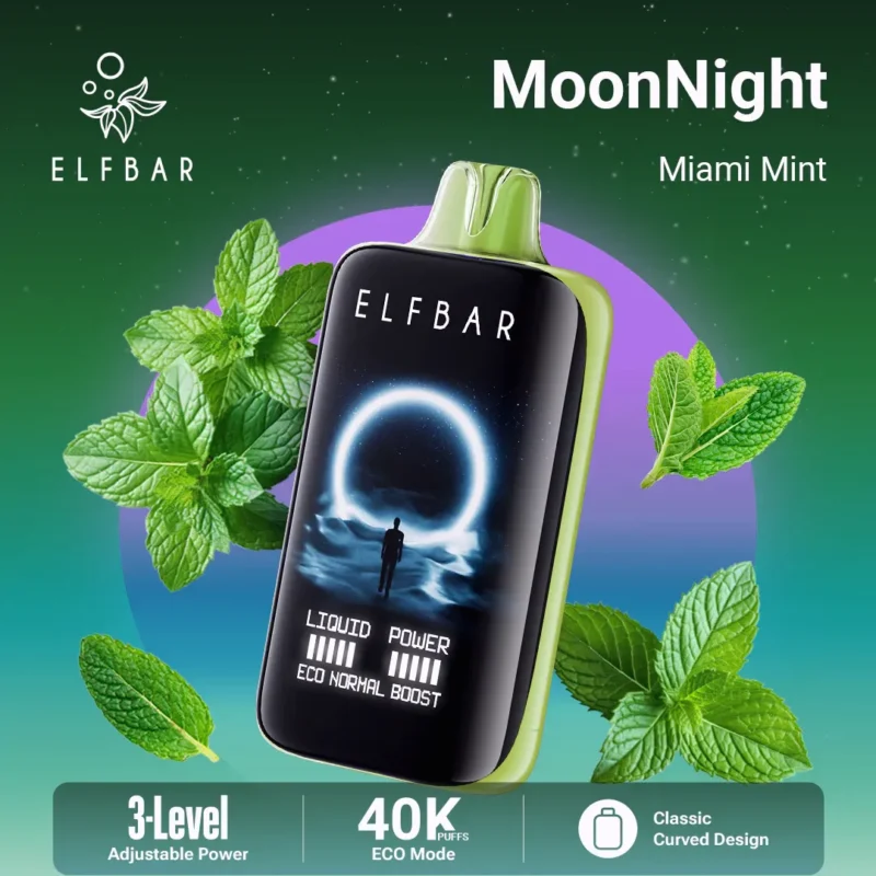 Acevape Elfbar Moonnight 40,000 Puffs Disposable Vape Miami Mint Flavor Display EU Warehouse