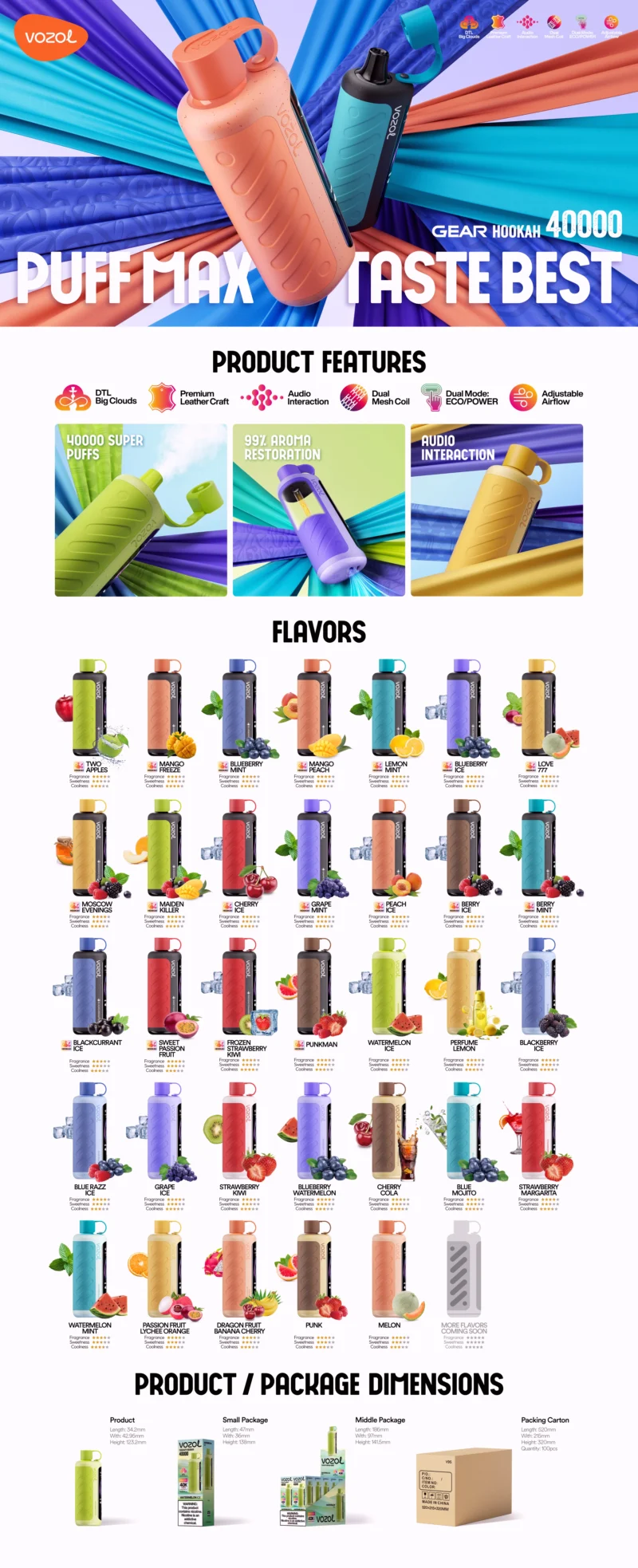 Acevape Vozol Gear Hookah 40000 Zuege Produktinformationen Eu Lager Disposable Vape Device
