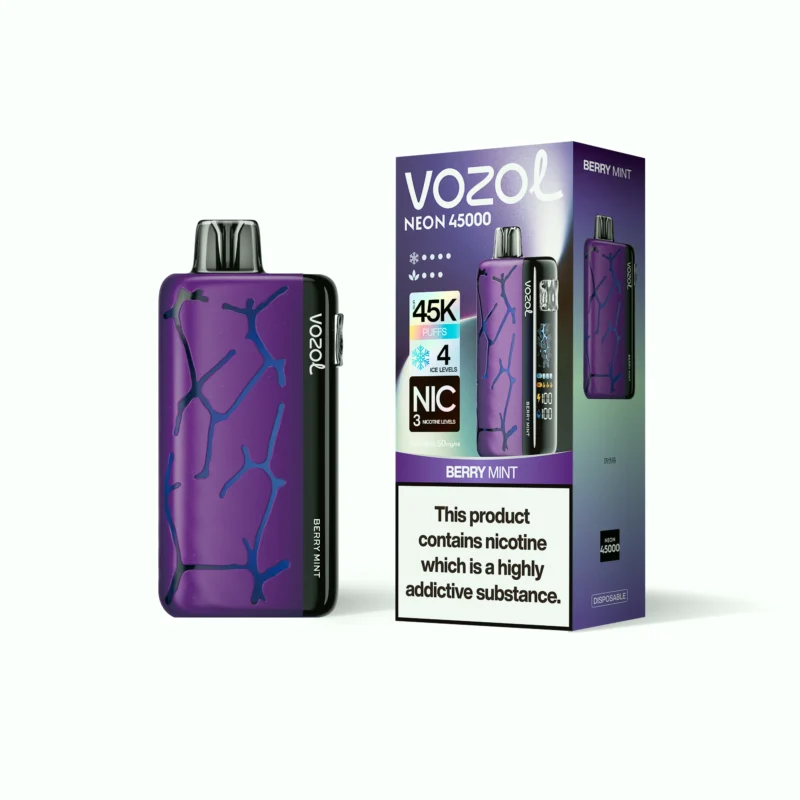 Acevape Vozol Neon 45,000 Puffs Disposable Vape, Berry Mint Flavor, Display, EU Warehouse