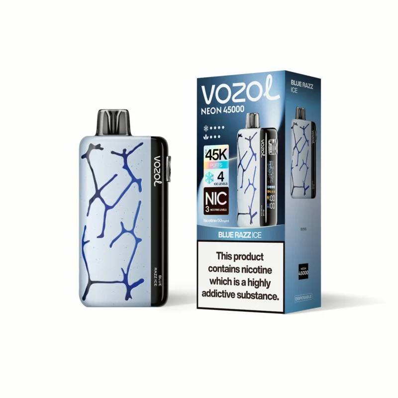 Acevape Vozol Neon 45,000 Puffs Disposable Vape Blue Raspberry Ice Flavor Display EU Stock