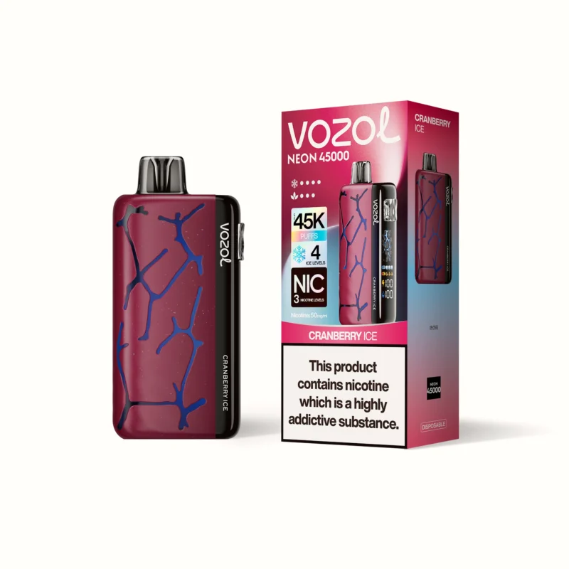 Acevape Vozol Neon 45,000 Puffs Disposable Vape, Cranberry Ice Flavor, Display, EU Warehouse