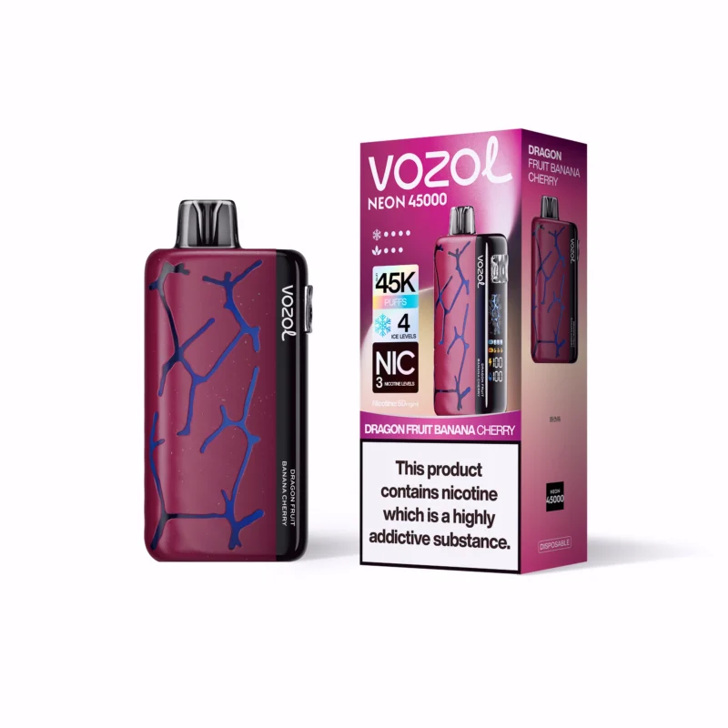 Acevape Vozol Neon 45,000 Puffs Disposable Vape Dragon Fruit, Banana, Cherry Flavors Display - EU Warehouse