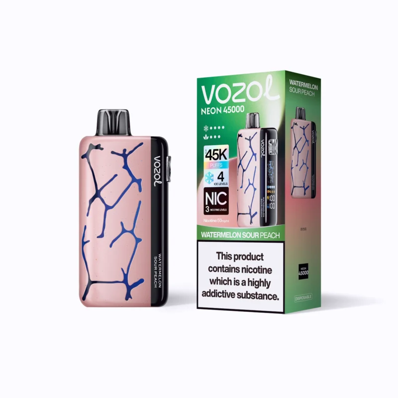 Acevape Vozol Neon 45,000 Puffs Disposable Vape Watermelon Sour Peach Flavor Display EU Stock