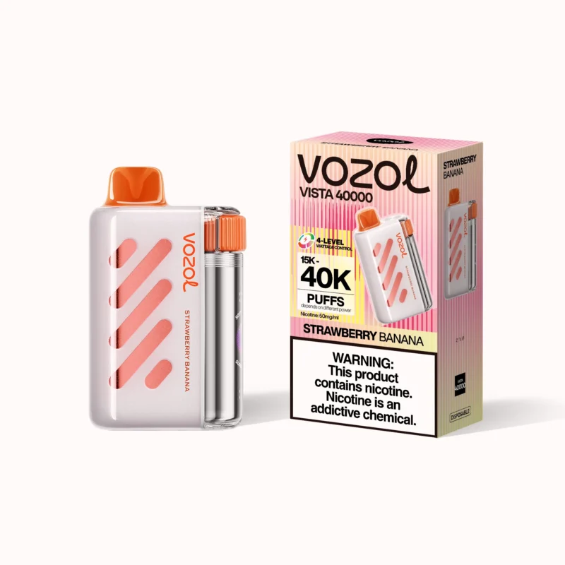 Acevape Vozol Vista 40 000 bouffées - Cigarette électronique jetable à la fraise et à la banane - Appareil et emballage - En stock dans l'UE - Appareil jetable