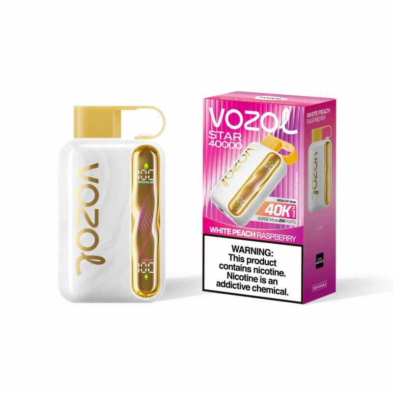 Vozol Star 40 000 bouffées – Cigarette électronique jetable à la pêche blanche et à la framboise