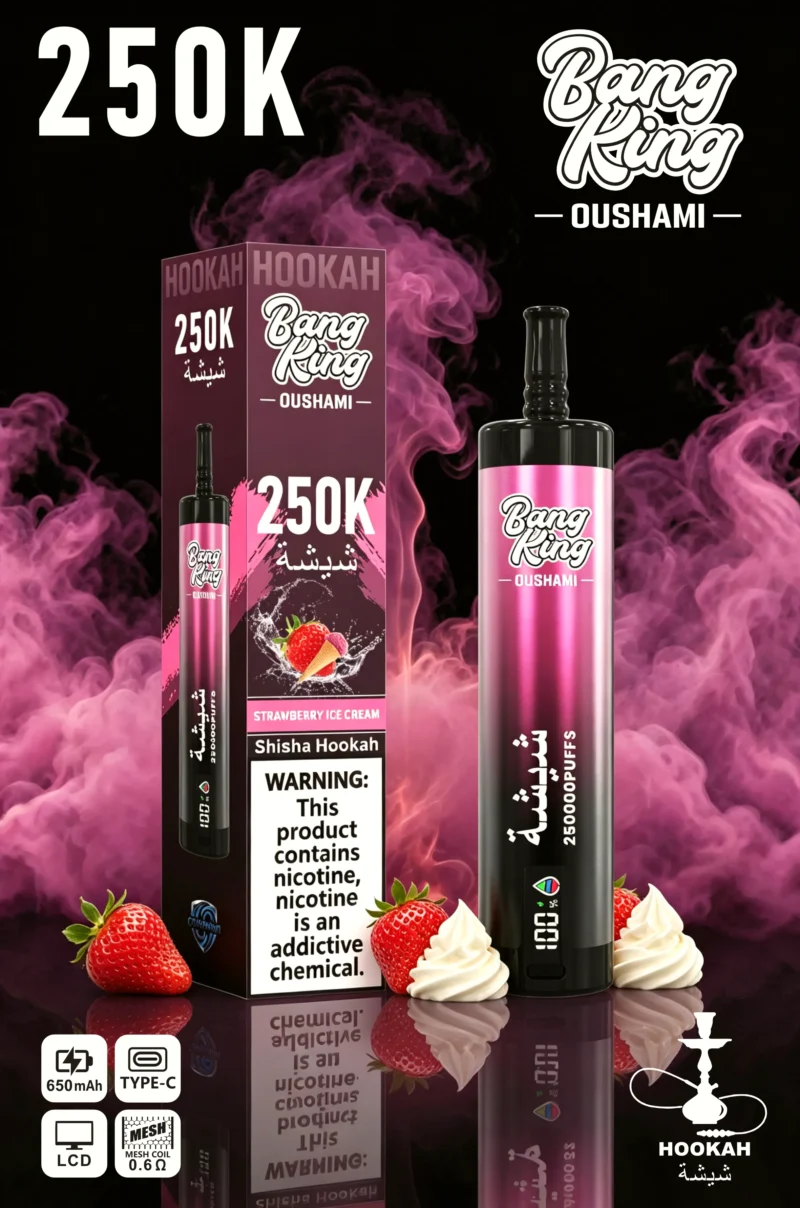 Acevape Bang King Oushami Shisha Wasserpfeife 250000 Zuege Erdbeere Eiscreme Geschmacksbild 010 Disposable Vape Device