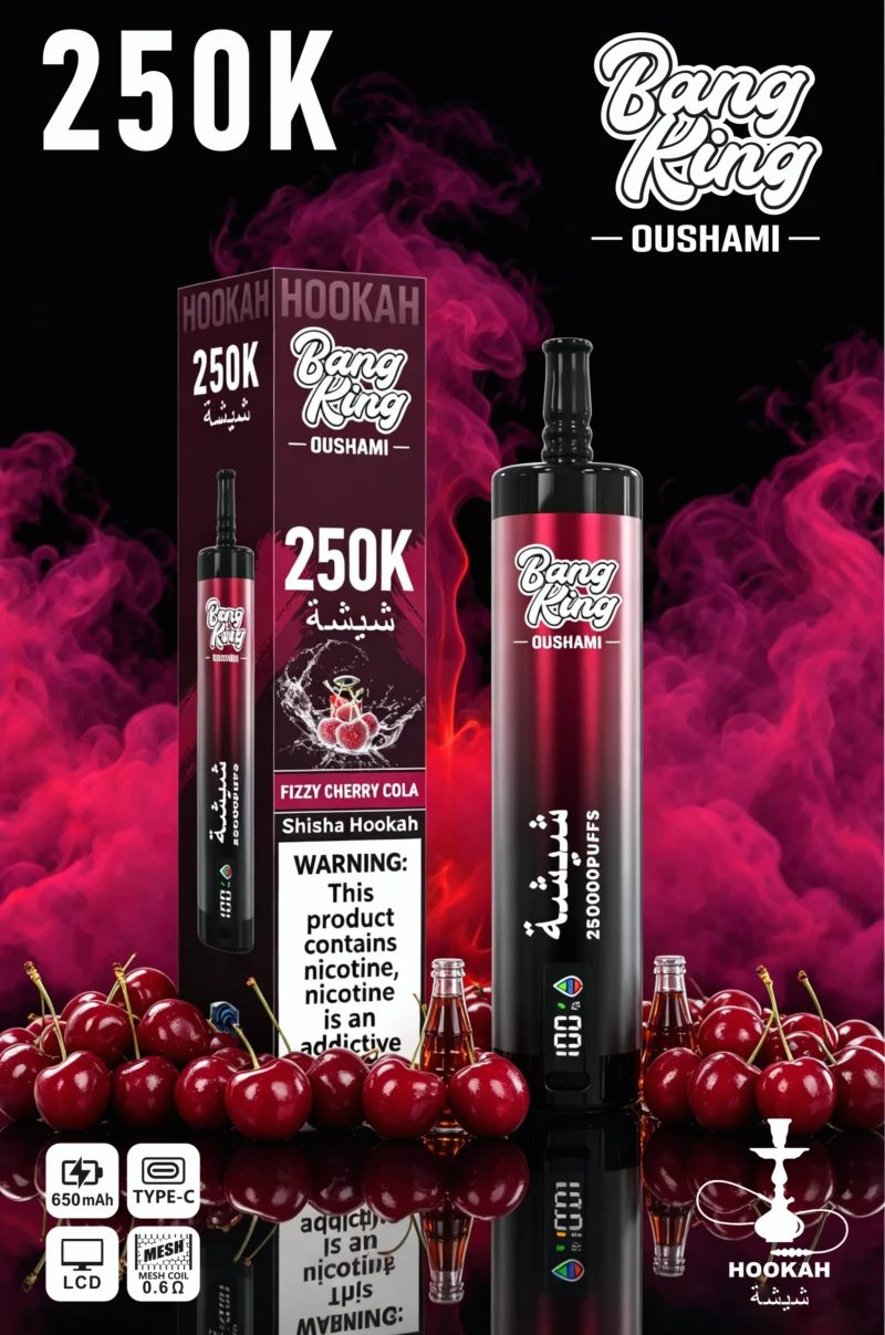 Acevape Bang King Oushami Shisha Wasserpfeife 250000 Zuege Prickelnde Kirsch Cola Geschmacksbild 015 Disposable Vape Dev