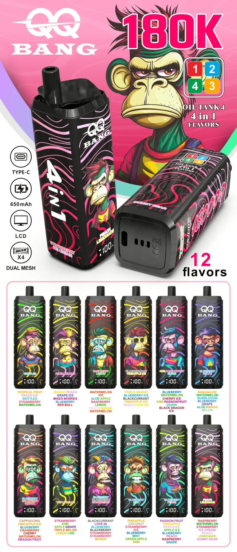 Acevape Qq Bang 180,000 Puffs 4-in-1 Product Image 007 EU Warehouse Disposable Vape Device