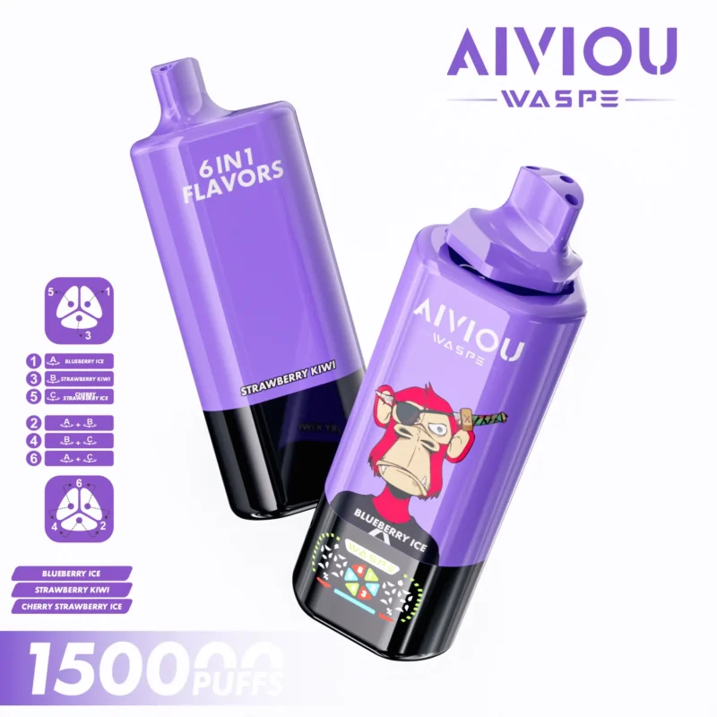 Acevape Waspe Aiviou 150,000 Puffs 6-in-1 Blueberry, Ice, Strawberry, Kiwi, Cherry Product Image 095 EU In Stock Disposable Vape Dev