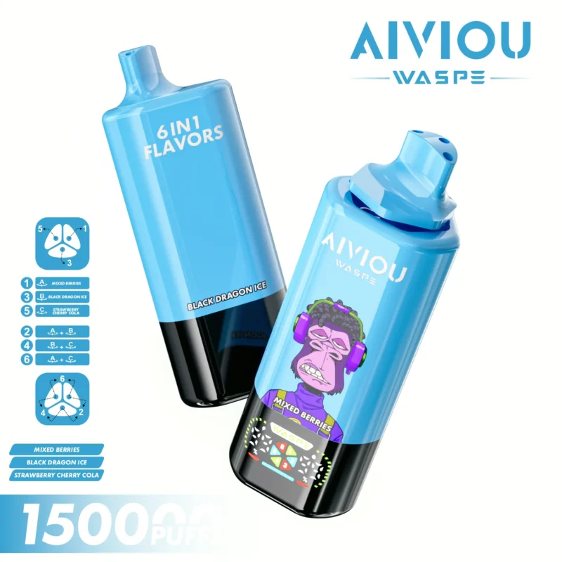 Acevape Waspe Aiviou 150,000 Puffs 6-in-1 150k Vape Berry Mix Black Dragon Ice Strawberry Cherry Cola Product Image 06 Detail
