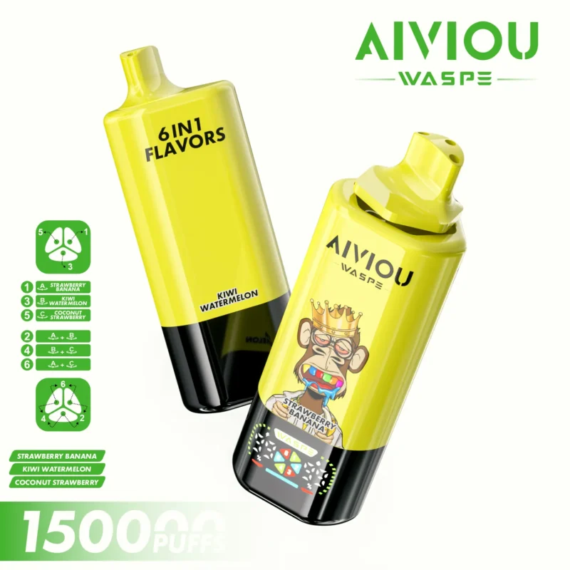 Acevape Waspe Aiviou 150,000 Puffs 6-in-1 150k Vape Strawberry, Banana, Kiwi, Watermelon, Coconut, Strawberry Product Image 073