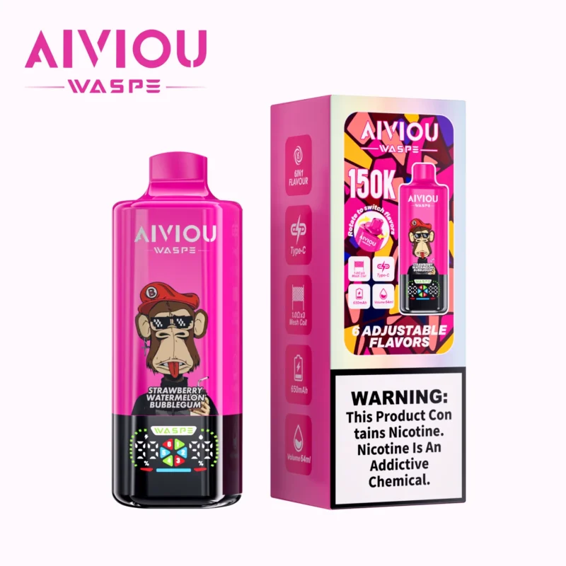 Acevape Waspe Aiviou 150,000 Puffs 6-in-1 150k Vape Strawberry Watermelon Bubble Gum Sour Mango Ice Strawberry T Product Image