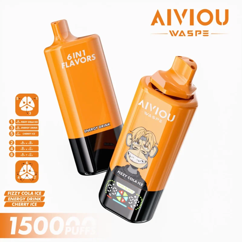 Acevape Waspe Aiviou 150,000 Puffs 6-in-1 150k Vape Fizzy Cola Ice Energy Drink Cherry Product Image 059 EU Stock Disposable