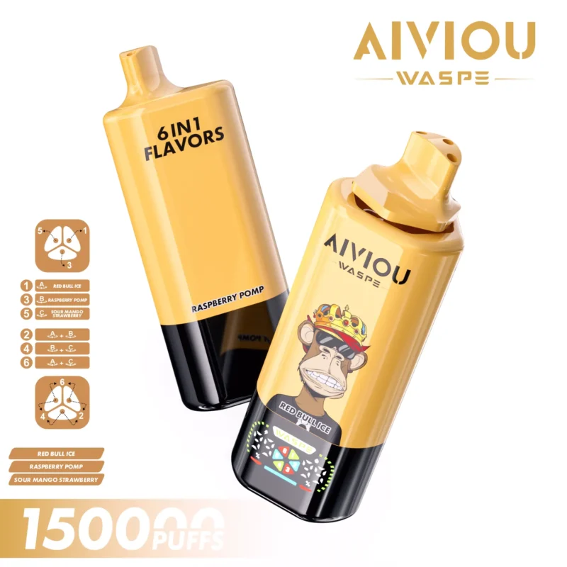 Acevape Waspe Aiviou 150,000 Puffs 6-in-1 150k Vape Red Bull Ice Raspberry Pomp Sour Mango Strawberry Product Image 070 EU